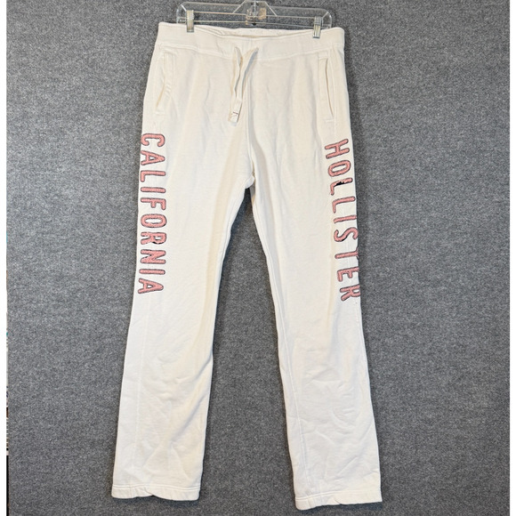 Hollister Vintage Sweatpants Adult Large White Logo Drawstring Spell Out 90s Y2K - Picture 1 of 11